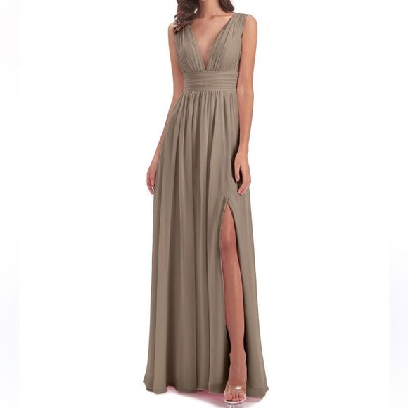 AW Bridal Taupe Evening Maxi Formal Bridesmaid Gown Small - Picture 1 of 11